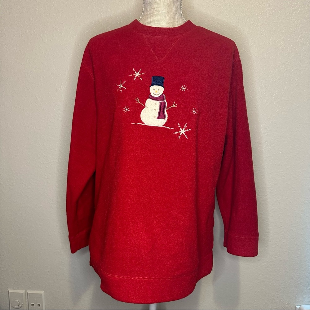 Vintage Red Christmas Fleece Sweater, Size Small